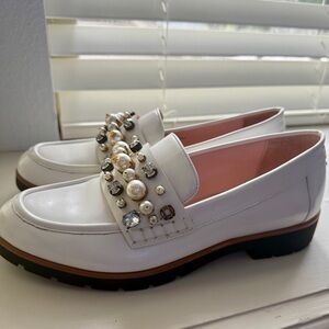 KATE SPADE Loafers Gemstones White Black New York KarryToo Leather Shoe Heel 9.5